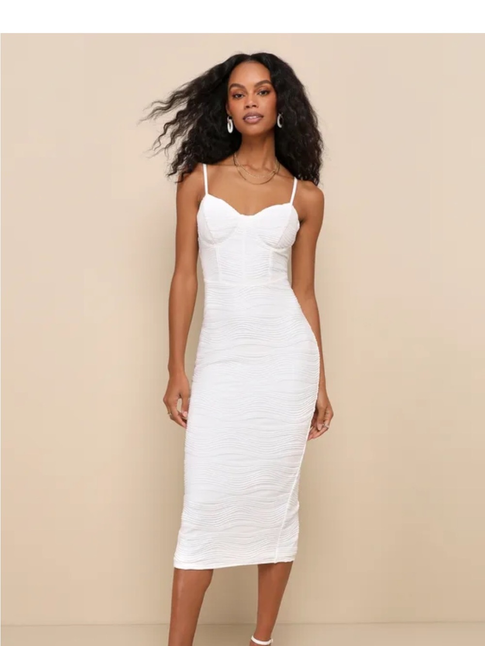 Undeniable Icon White Textured Bustier Bodycon Midi Dress